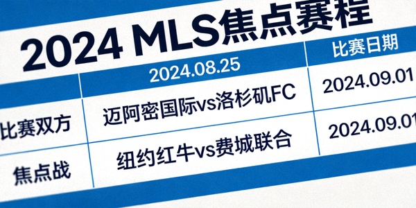 MLS赛程表特写，标注出迈阿密国际对阵洛杉矶FC等焦点战日期